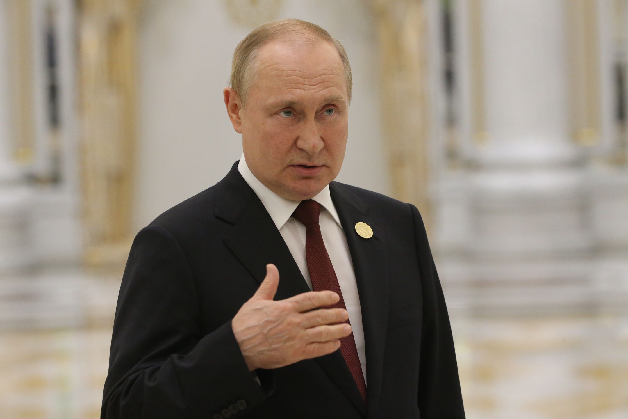 ASHGABAT, TURKMENISTAN - JUNE 29: (RUSSIA OUT) Russian President Vladimir Putin speaks during his press conference at the Ashgabat International Airport on June 29, 2022 in Ashgabat, Turkmenistan. Russian President Putin is in Turkmenistan to attend the VI Caspian Summit. (Photo by Contributor/Getty Images)