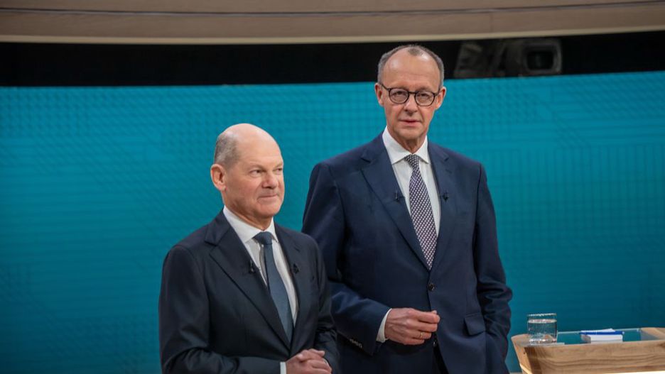Scholz And Merz Face Off In TV Duel As Elections Near
BERLIN, GERMANY - FEBRUARY 9: Federal Chancellor Olaf Scholz (SPD), stands next to Friedrich Merz, Union candidate for chancellor and CDU federal chairman ahead of the TV duel between ARD and ZDF on February 9, 2025 in Berlin, Germany. Chancellor Scholz and challenger Merz face questions in the Berlin-Adlershof studio and debate the key topics of the federal election campaign in a show moderated by Sandra Maischberger. (Photo by Michael Kappeler - Pool/Getty Images)
Pool