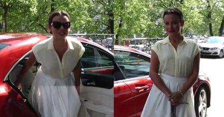 Mucha "w hollywoodzkim stylu" wysiada z mercedesa
