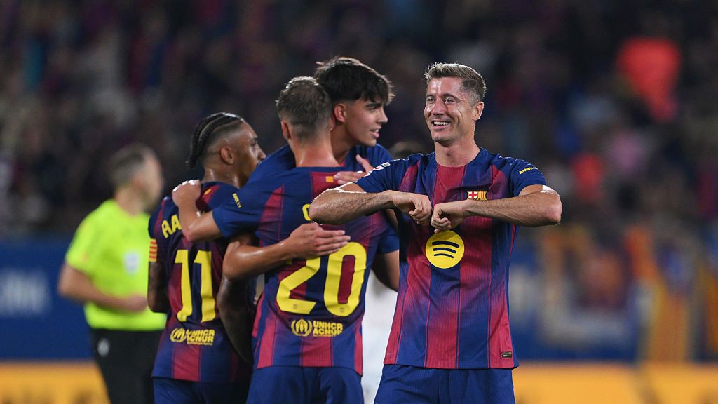 Getty Images / David Ramos / Robert Lewandowski cieszący się po zdobyciu bramki