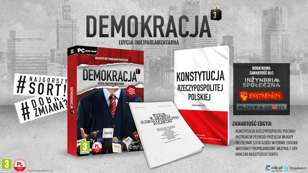 Demokracja 3 ze scenariuszem dobrej zmiany, w pudełku Konstytucja i wyrok TK