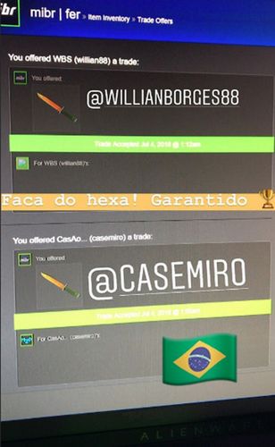 Fernando "fer" Alvarenga wysyła noże Willianowi i Casemiro w CS:GO