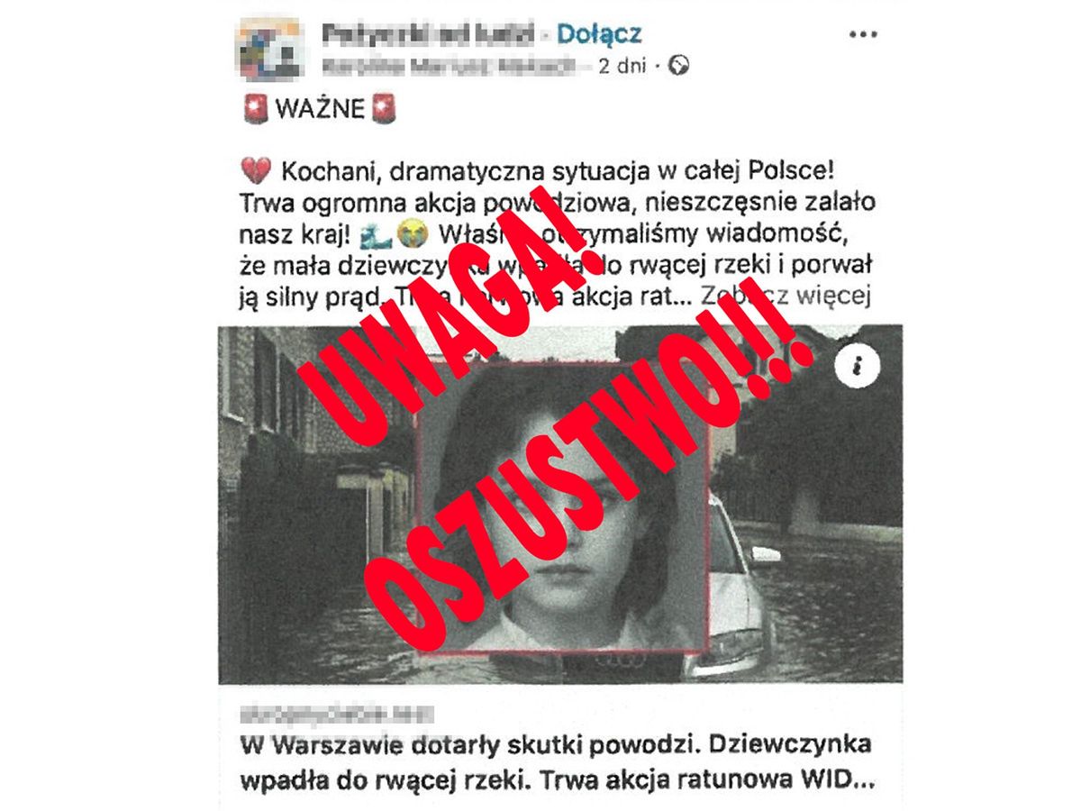 Fałszywy post, który udostępniono w sieci