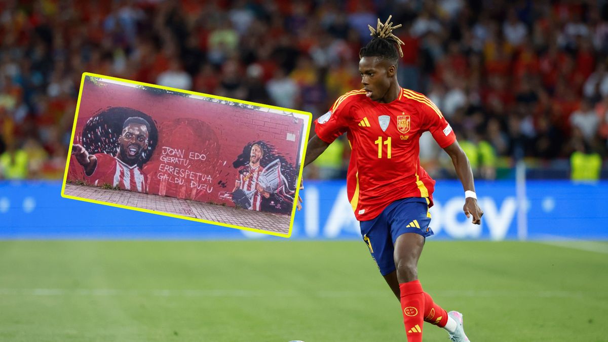 Getty Images / Jean Catuffe/x.com/Mundo Deportivo / Nico Williams i jego zamalowana podobizna
