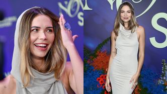 Roześmiana Sandra Kubicka pozuje na ramówce TVN w sukience z kapturem. Udana stylizacja? (ZDJĘCIA)
