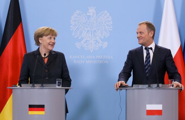Donald Tusk podczas wczorajszego spotkania z Angelą Merkel