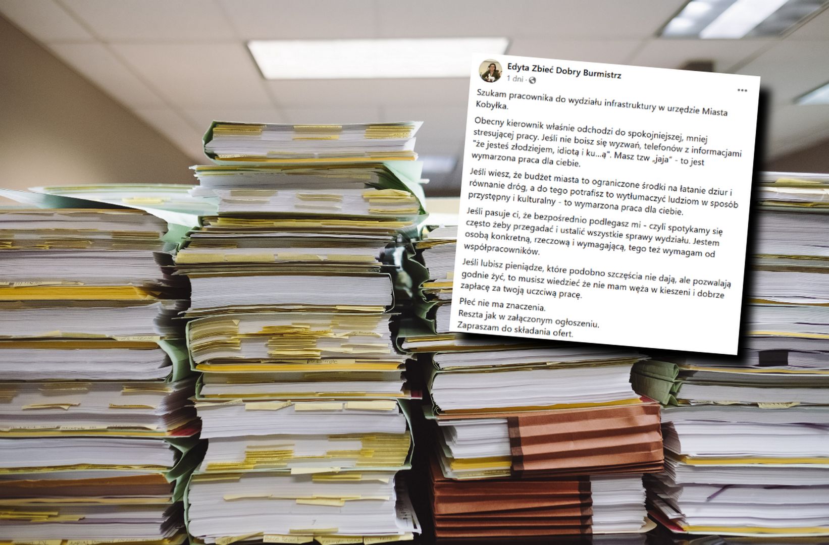 Burmistrz zatrudni nowego kierownika. Szczere do bólu ogłoszenie o pracę