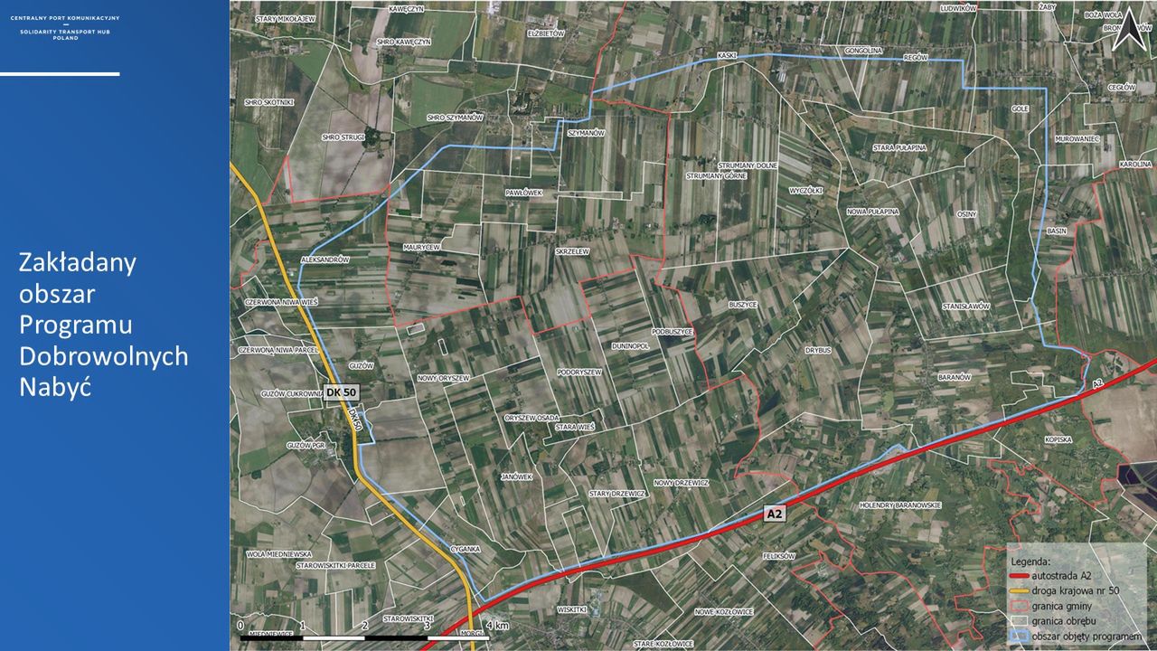 Na niebiesko obszar objęty programem Dobrowolnych Nabyć 