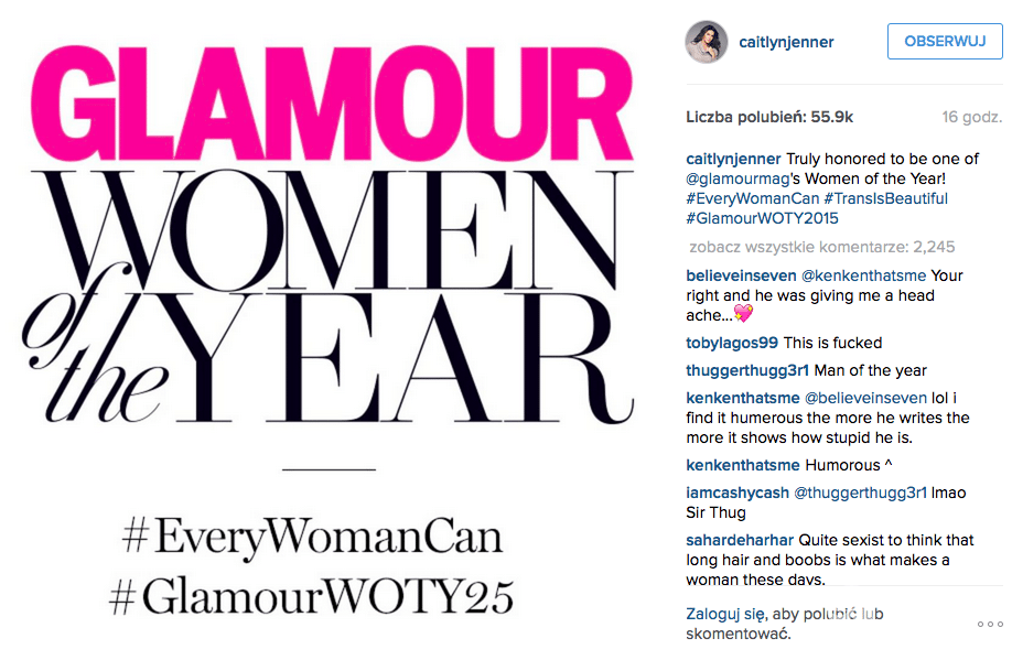 Caitlyn Jenner kobietą roku Glamour 2015