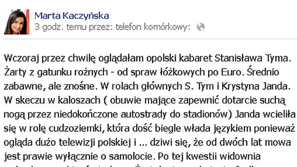 Fragment wpisu Marty Kaczyńskiej na Facebooku