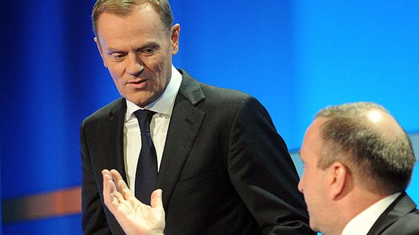 Donald Tusk i Grzegorz Schetyna podczas posiedzenia Rady Krajowej PO