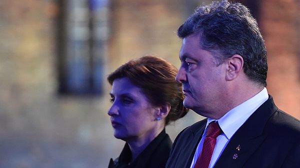 Prezydent Ukrainy Petro Poroszenko z żoną Maryną podczas ceremonii 70. rocznicy wyzwolenia obozu Auschwitz-Birkenau
