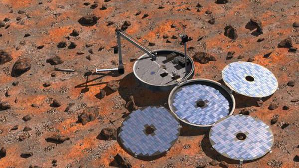 Artystyczna wizja lądownika Beagle 2 na powierzchni Marsa