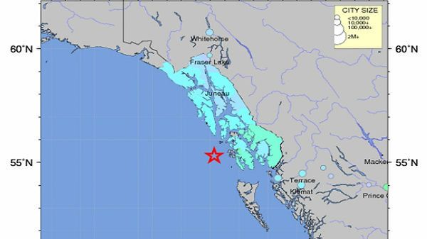 Epicentrum wstrząsów znajdowało się ok. 100 km na południowy-zachód od Port Alexander