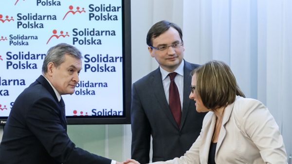 Zbigniew Ziobro i Beata Kempa podczas spotkania z prof. Piotrem Glińskim