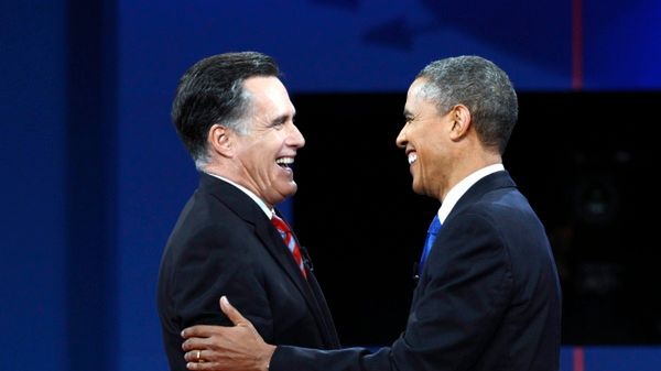 Mitt Romney i Barack Obama podczas ostatniej debaty prezydenckiej