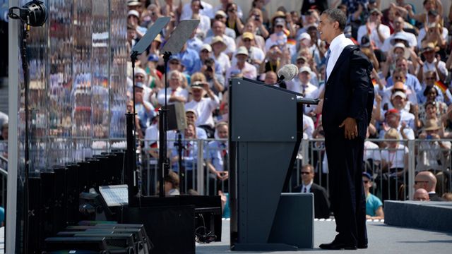 Barack Obama przed Bramą Brandenburską