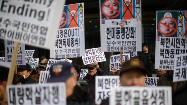Protest przeciw reżimowi w Korei Północnej prowadzony w Seulu