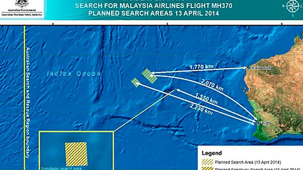 Mapa przedstawiająca obszar poszukiwań zaginionego samolotu