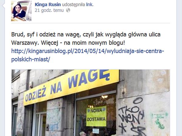 Kinga Rusin o centrum Warszawy: brud, syf i odzież na wagę