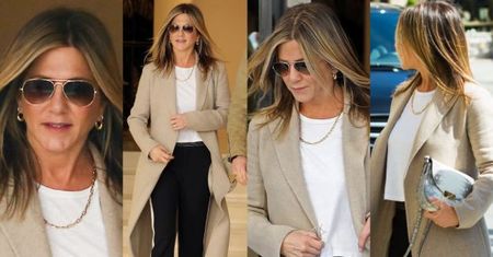 #TRENDY: Jennifer Aniston w spodniach z lampasami
