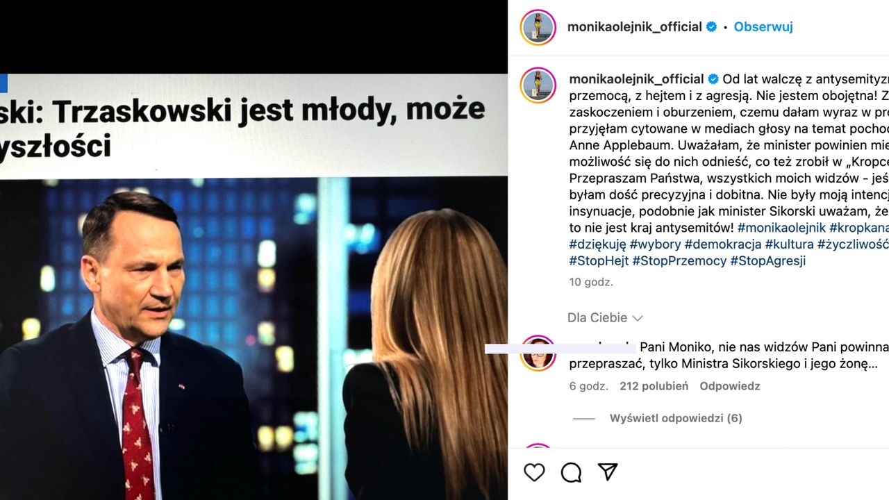 Monika Olejnik wydała oświadczenie na social mediach