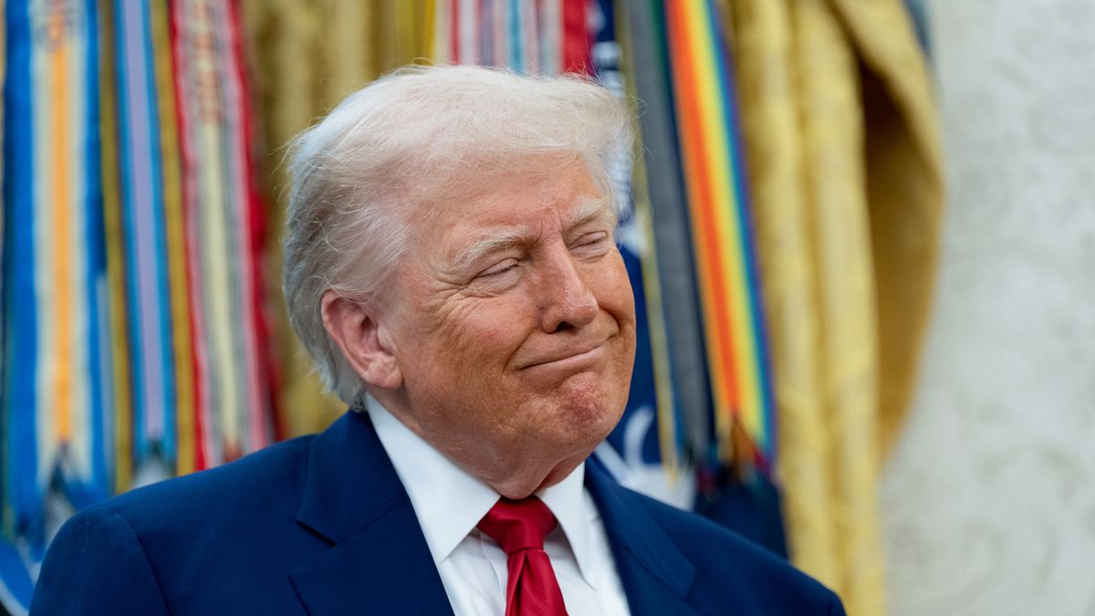 US President Donald Trump during a swearing-in ceremony for Jeanine Pirro, interim US attorney for the District of Columbia, not pictured, in the Oval Office of the White House in Washington, DC, US, on Wednesday, May 28, 2025. Pirro was chosen as the next interim US attorney for the District of Columbia, after Trump pulled the nomination of Ed Martin, who served in the same role since January but failed to gain enough Republican support to win Senate confirmation. Photographer: Chris Kleponis/CNP/Bloomberg via Getty Images