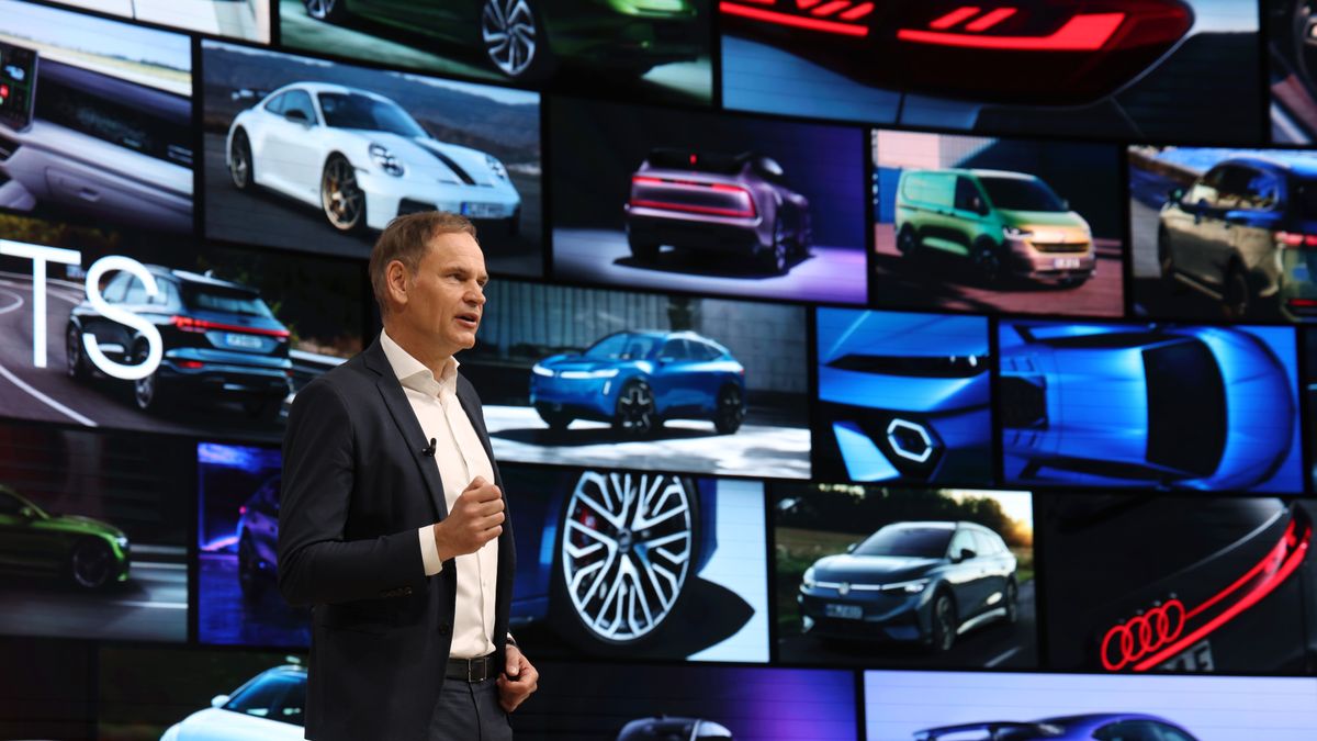 WOLFSBURG, GERMANY - MARCH 11: Oliver Blume, CEO of Volkswagen Group, speaks to the media to announce the company's 2024 financial results at the Volkswagen annual press conference on March 11, 2025 in Wolfsburg, Germany. Volkswagen announced the company's profits fell by 30.6% compared to 2023, citing higher costs and lower sales in China as contributing factors. (Photo by Sean Gallup/Getty Images)