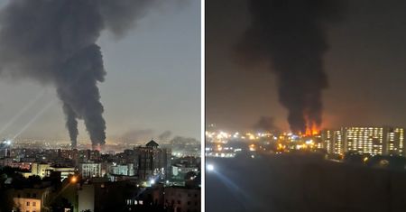 Atak na lotnisko Mehrabad w Teheranie. Kłęby dymu na niebie