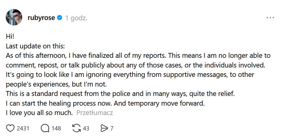 Najnowszy wpis Ruby Rose