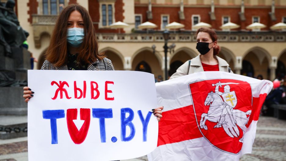 Zablokowanie portalu TUT.by. Protest z dnia 23 maja 2021 r. w Krakowie