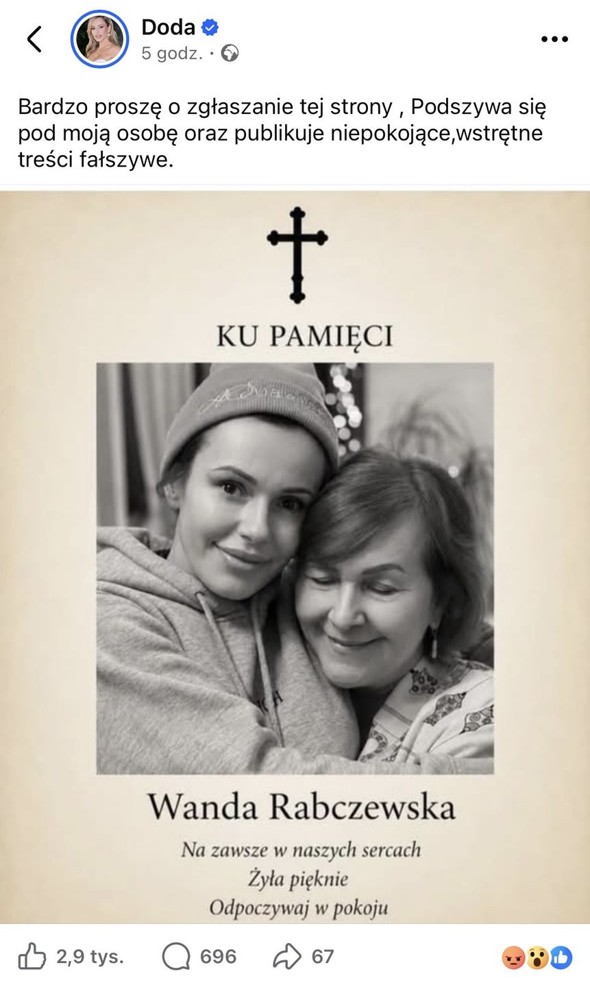 Apel Dody po fałszywym nekrologu 