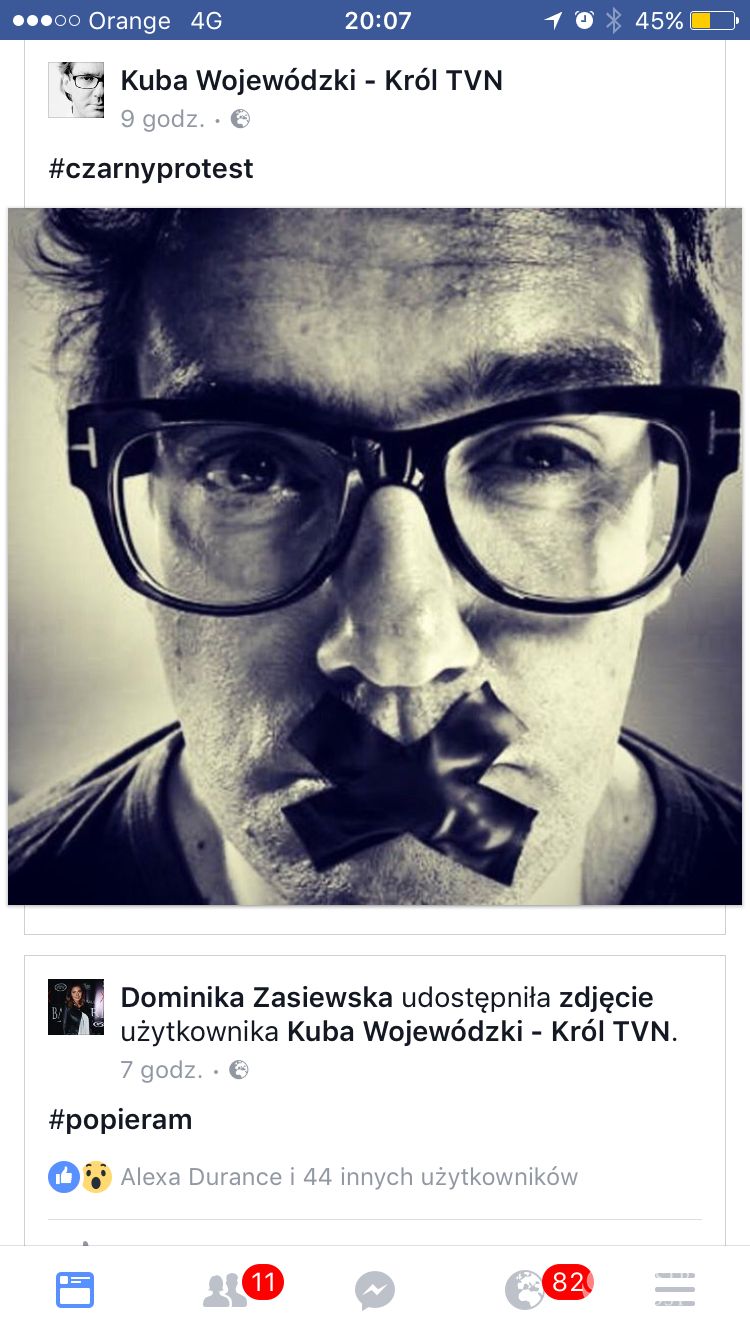 Kuba Wojewódzki wspiera Czarny protest