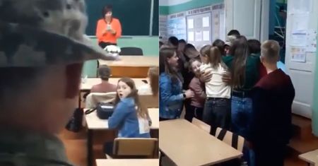 Nagranie z ukraińskiej szkoły wyciska łzy. Witają nauczyciela, który wrócił z frontu