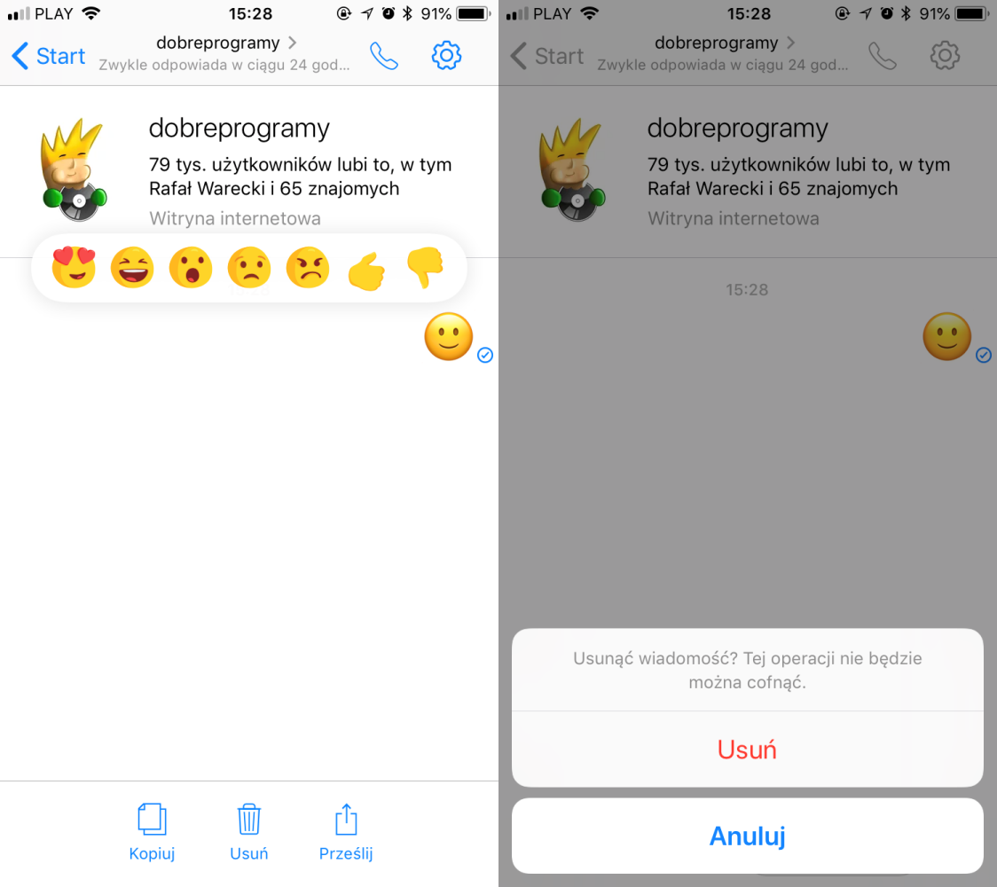 Wiadomość zniknie tylko u nas, odbiorca wciąż będzie ją widział. Niestety, nie mamy uprawnień Marka Zuckerberga