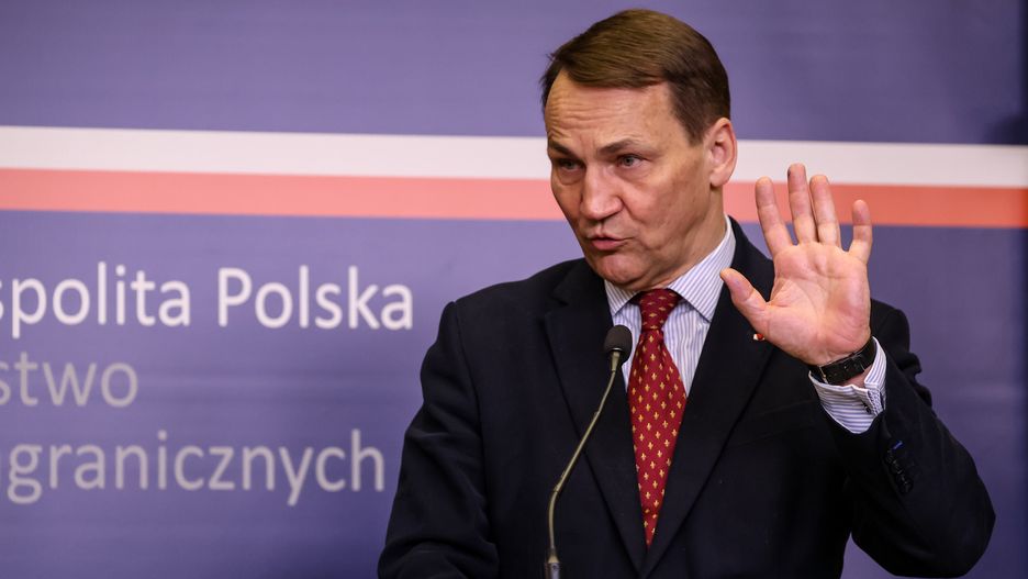 WARSAW, MAZOWIECKIE, POLAND - 2024/02/05: Minister of Foreign Affairs of Poland, Radoslaw Sikorski speaks during a bilateral press conference with the High Representative of the European Union for Foreign Affairs and Security Policy in the Ministry of Foreign Affairs in Warsaw. Radoslaw Sikorski and Josep Borrell meet to discuss foreign and security policy priorities, from Ukraine to the Middle East. (Photo by Dominika Zarzycka/SOPA Images/LightRocket via Getty Images)
