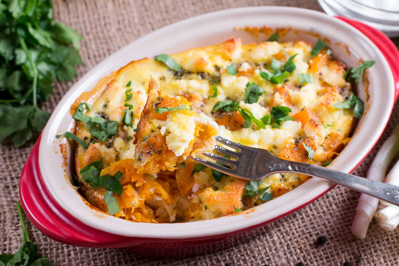 Pumpkin and potato casserole. Perfect for an autumn dinner.