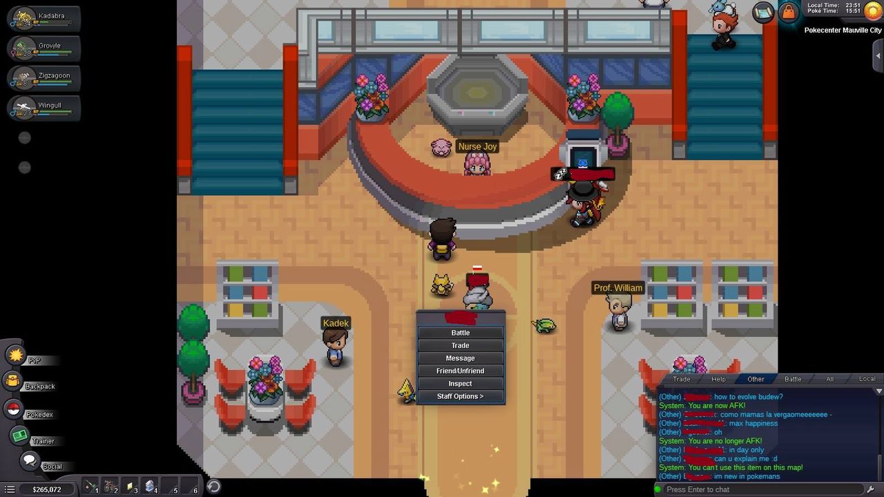 Pokecenter oraz  możliwe opcję interakcji z innymi graczami