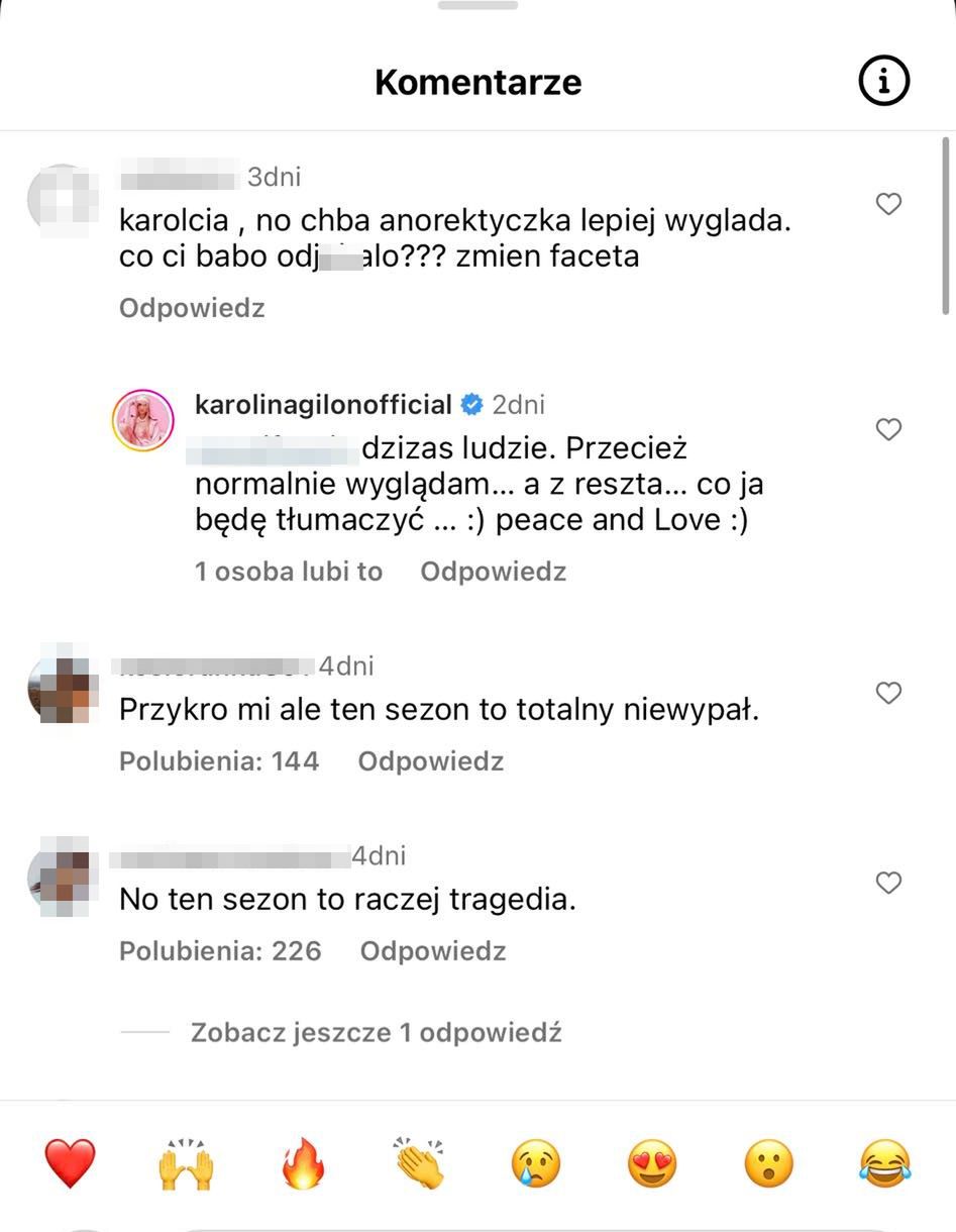 Komentarze pod postem Karoliny Gilon