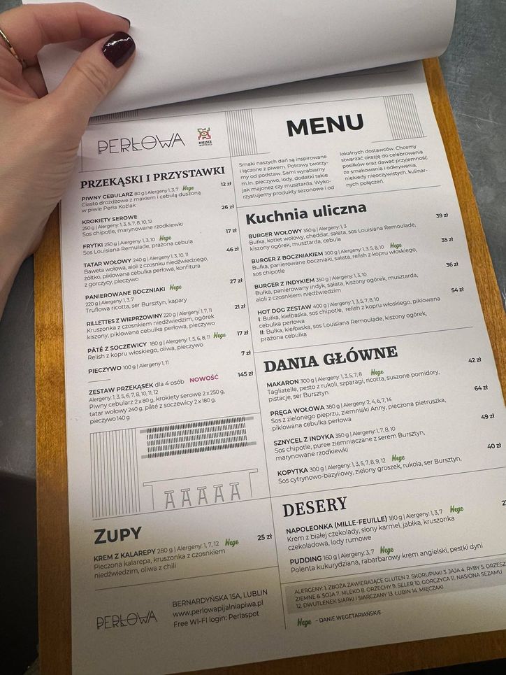 Menu w Perłowa Pijalnia Piwa