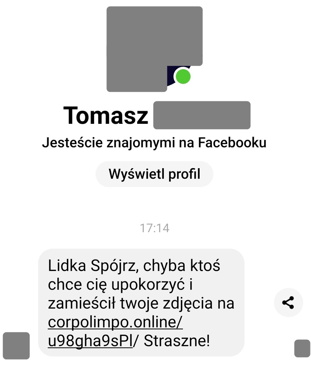 Fałszywa wiadomość na Facebooku