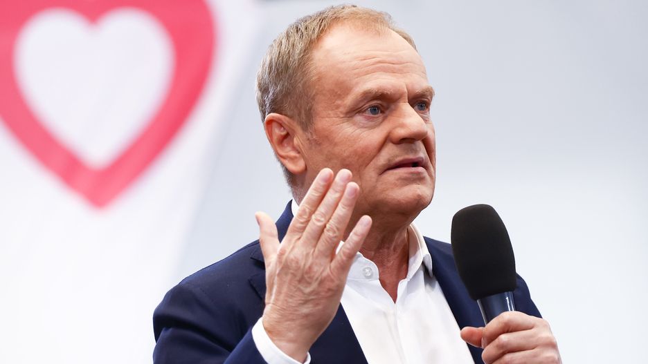 Donald Tusk, Prime Minister of Poland, speaks during local election campaign in Krakow, Poland, on April 3rd, 2024. (Photo by Beata Zawrzel/NurPhoto via Getty Images)