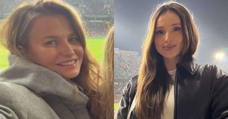 Marina Łuczenko z TEŚCIOWĄ i Anną Lewandowską kibicują na meczu FC Barcelony