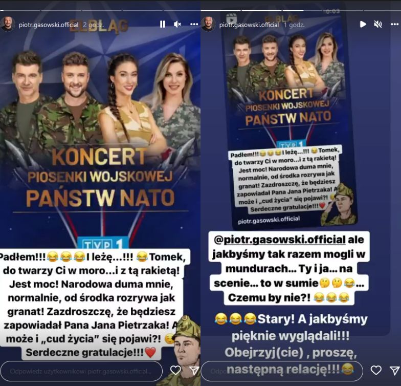 Piotr Gąsowski nabija się z wojskowego koncertu TVP