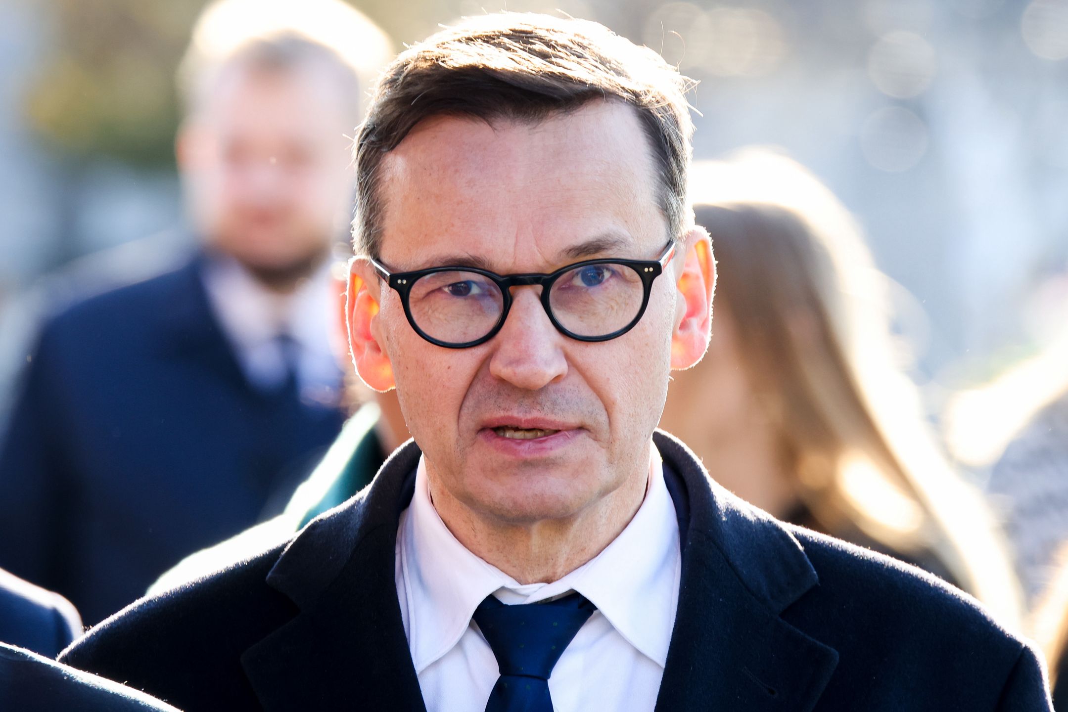 Mateusz Morawiecki, a former Prime Minister of Poland, is seen during a funeral of Barbara Skrzypek, a long-time associate of the leader of the Law and Justice (PiS) party, Jaroslaw Kaczynski. Gorlice, Poland on March 22, 2025. Barbara Skrzypek passed away on March 15 at the age of 66, three days after she was questioned by Prosecutor Ewa Wrzosek at the Warsaw District Prosecutor's Office regarding the Srebrna company and the so-called 'Two towers' case. (Photo by Beata Zawrzel/NurPhoto via Getty Images)