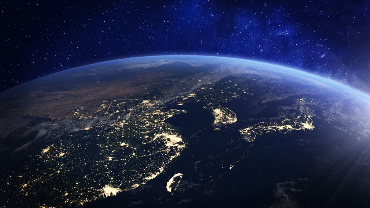 Asia at night from space with city lights showing human activity in China, Japan, South Korea, Hong Kong, Taiwan and other countries, 3d rendering of planet Earth, elements from NASA
asia, earth, space, asian, lights, satellite, planet, night, cities, urban, human, activity, global, globalization, globe, sunrise, sunset, night light, world, worldwide, international, china, japan, hong kong, south korea, north korea, clouds, atmosphere, technology, future, climate, spacial, 3d, 3d render, connection, internet, finance, data, information, monitoring, orbit, surveillance, beautiful, travel, flight over, flying over, overview, map, flyover, nobody