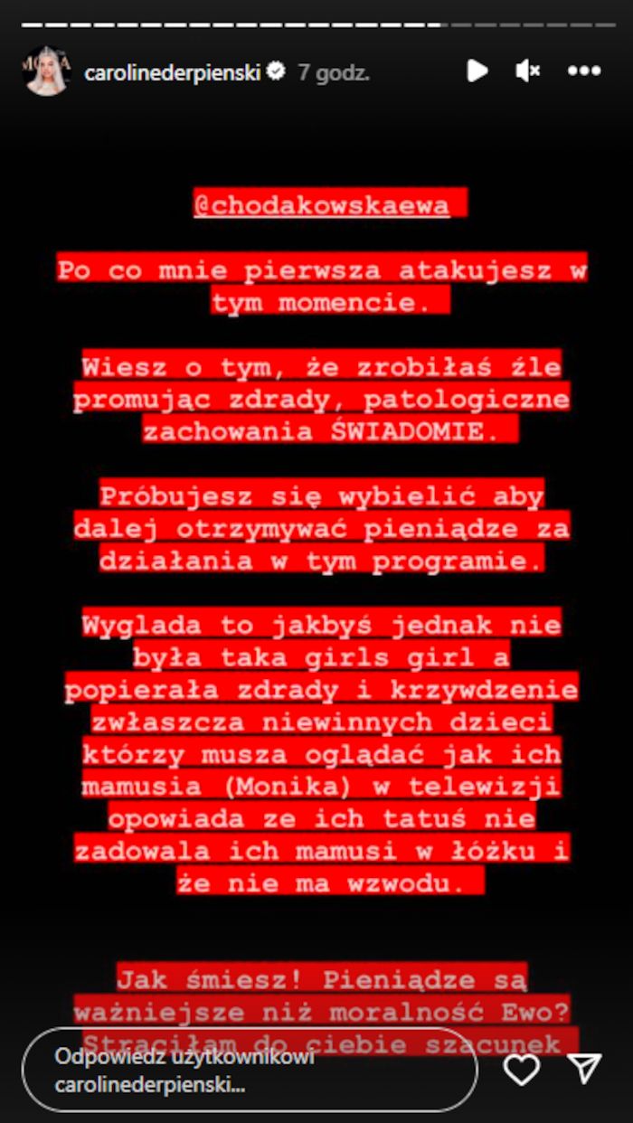 Caroline Derpienski tłumaczy się z afery wokół próby "kradzieży" męża uczestniczki show TVN-u