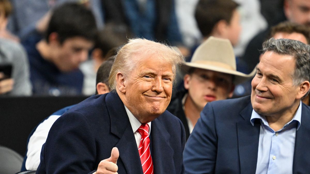 PHILADELPHIA, PA - MARCH 22: President Donald Trump and Pennsylvania Senator David McCormick enjoy the matches during the NCAA Division 1 wrestling national championship finals on March 22nd, 2025 at the Wells Fargo Center in Philadelphia, PA. (Photo by Terence Lewis/Icon Sportswire via Getty Images)