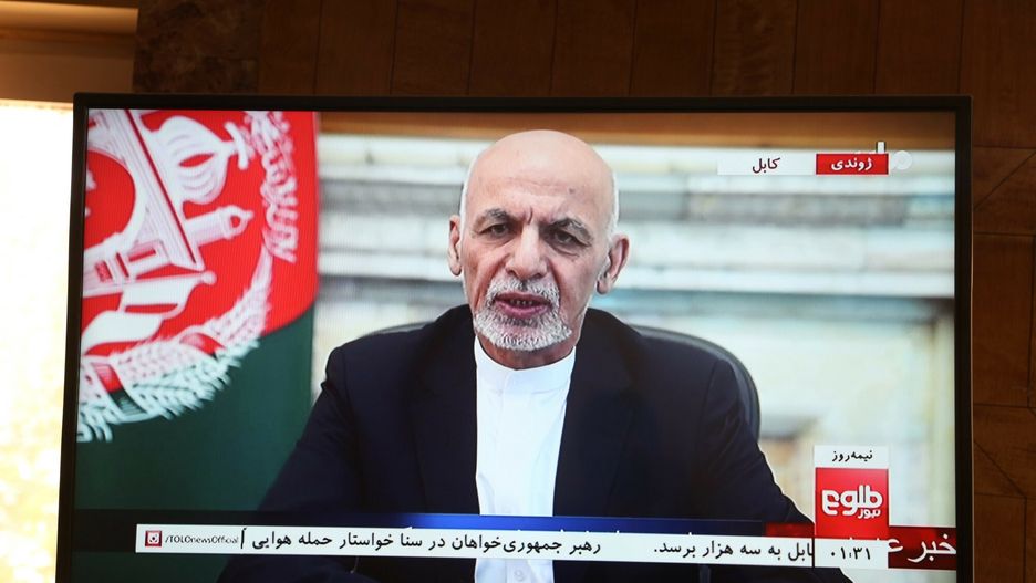 Temporary(210814) -- KABUL, Aug. 14, 2021 (Xinhua) -- Afghan president Mohammad Ashraf Ghani speaks in a televised address in Kabul, capital of Afghanistan, Aug. 14, 2021. President Ghani on Saturday vowed to prevent instability in his war-battered country amid the intensified fighting and Taliban's advance towards major cities. (Xinhua/Rahmatullah Alizadah)Rahmatullah Alizadah