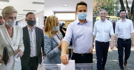 Kandydaci na prezydenta oddają głos w wyborach w towarzystwie swoich drugich połówek (ZDJĘCIA)